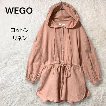 WEGO 코튼 린넨 드로스트 후드 부착 셔츠 페일 오렌지 F