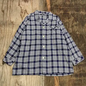 DAKS 00s 오픈 카라 파자마 긴팔 셔츠 체크 구제 의류