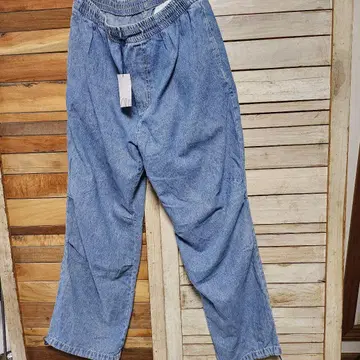 새상품 ZARA 릴랙스 와이드 데님 팬츠 남성용 허리밴딩 밑단 조임 XL