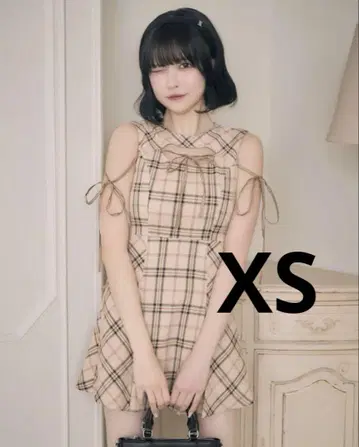 미셸 마카롱 프론트 오픈 체크 미니 원피스