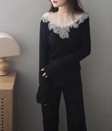 LAULEN sheer flower cut pullover