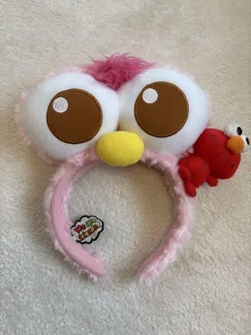 엘모 부착 핑크 새 머리띠