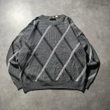 캐나다제 빈티지 아가일 체크 모노톤 니트 스웨터