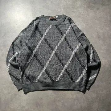 캐나다제 빈티지 아가일 체크 모노톤 니트 스웨터