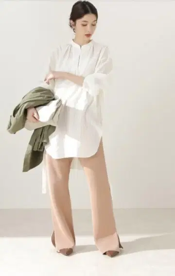 프레임워크 사이드 벨트 스키퍼 셔츠 롱 흰색 화이트 아세테이트