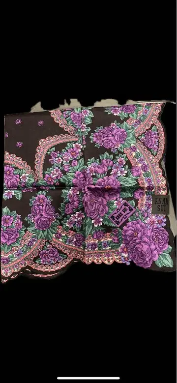안나수이 AnnaSui 엘레강트한 장미 패턴 손수건 블랙 보라색