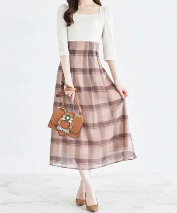 tocco 백 레이스업 시어 체크 도킹 원피스