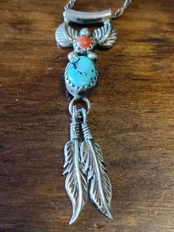 미사용 보관품 인디언 페더 터콰이즈 목걸이 실버 925