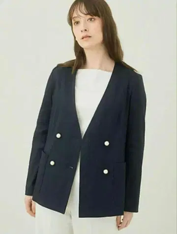 택 포함 새상품 아나이 린넨 옥스 더블 자켓 펄 버튼 노카라