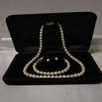 화이트 펄 목걸이 세트, 마그넷식, 6mm, 팔찌 돌 1개 결품