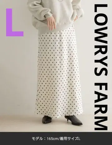 LOWRYS FARM 스트레치 새틴 스커트 화이트 도트 L