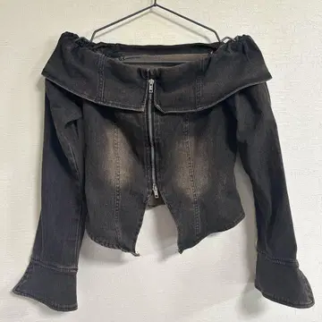 오프숄더 데님 자켓 다크 그레이