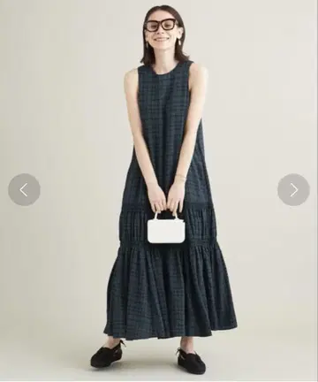 UNITED ARROWS 체크 슬리브리스 맥시 원피스