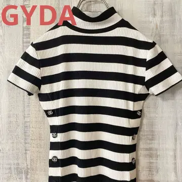GYDA 보더 하이넥 반팔 니트 미니 원피스