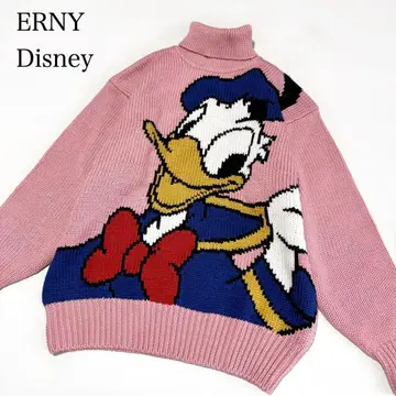 디즈니 Disney 터틀넥 니트 (M) 도널드 덕 핑크