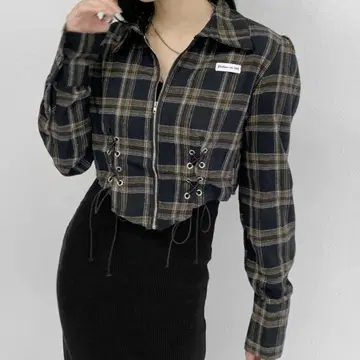 LVEU. 레이스업 지퍼 셔츠