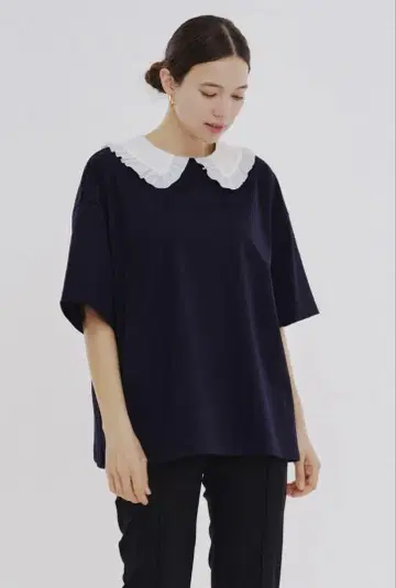yori 플로키 도트 둥근 카라 tee
