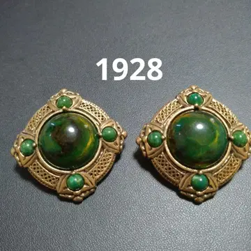 1928 미국제 빈티지 귀찌 그린 마블 카보숑