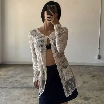Lace up long cardigan
