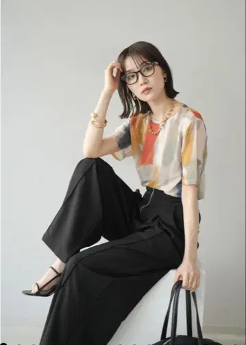 멀티 컬러 반팔 셔츠 폴리에스테르