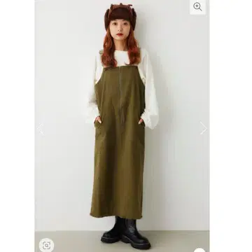 로데오 크라운 데님 오버롤 스커트 카키