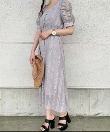 NOMAE 노마에 자수 개더슬리브 원피스 그레이 M사이즈