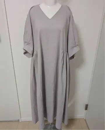 코다와리의 구김 하프 린넨 개더 원피스 핸드메이드 라이트 그레이