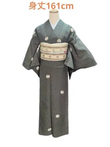 워셔블 기모노 단의 코몬 모스그린 꽃 새상품급 161cm