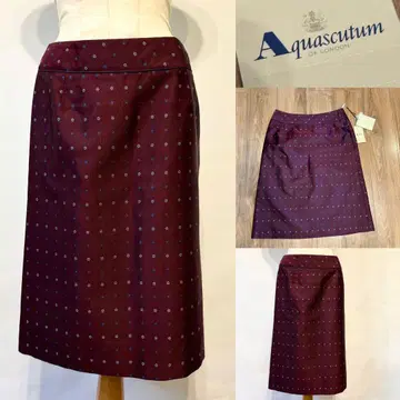 미사용 Aquascutum 아쿠아 스큐텀 실크 스커트 버건디 L