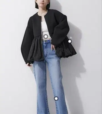 프릴 후드티 이소재 믹스