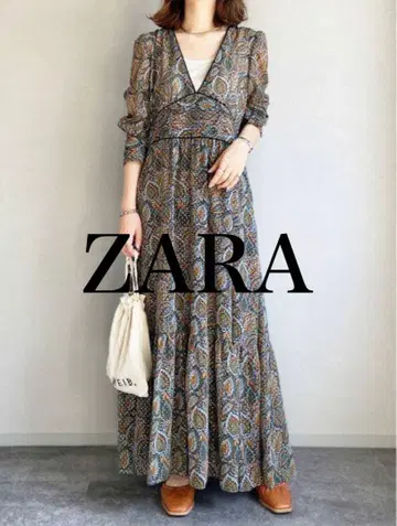 ZARA 에스닉 패턴 긴팔 플레어 원피스