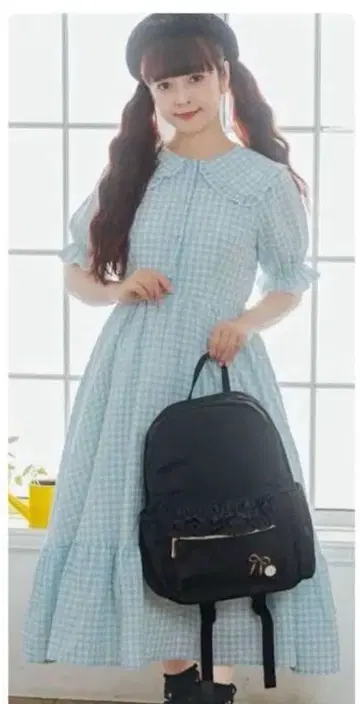 m petit 아오키 미사코 원피스 깅엄 체크 스카이블루 앨리스 시마무라
