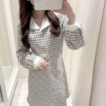 evelyn 비쥬 트위드 옷깃 원피스