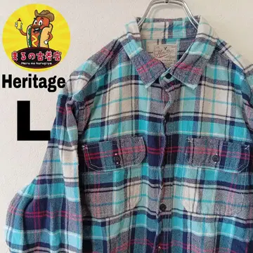 USA 구제 의류 Heritage 플란넬 셔츠 L 블루 네이비 체크
