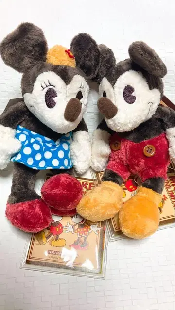 레트로 미키 and 미니 봉제 인형 커플 세트