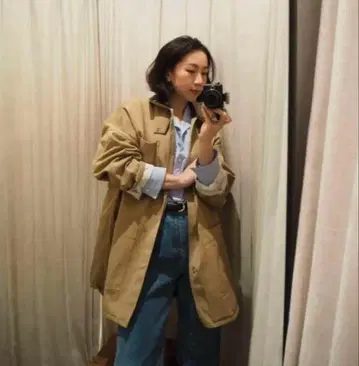 콤비 넥 워크 틸 자켓 베이지