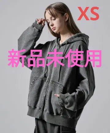 [ CLEL ] 헤비웨이트 로고 자수 풀 집업 후드티 차콜 그레이 XS