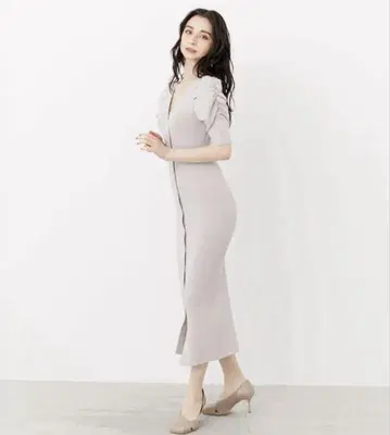 rienda 2WAY 숄더 개더 타이트 Knit OP/ M
