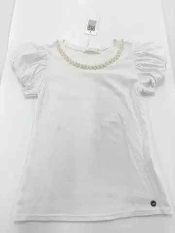 새상품! new j. 반팔 펄 장식 T셔츠 화이트 벌룬 소매
