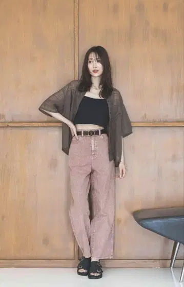 컬러 데님 배기 팬츠 글로벌 워크 GLOBAL WORK 핑크