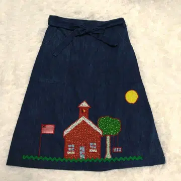 vintage 데님 랩 스커트 패치워크 자수 itimi 가이진
