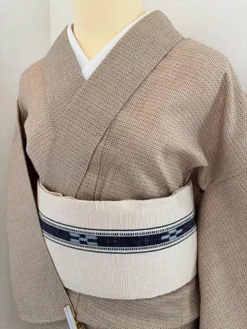 목화 기모노 베이지 거북이 등껍질 무늬 얇은 원단