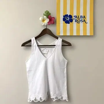 ALBA ROSA 하이비스커스 컷워크 레이스 탱크탑 로고 자수