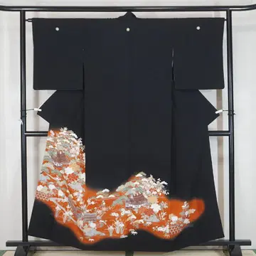 송죽매 작약 순수 실크 블랙 전통 예복 기모노 포멀 a385