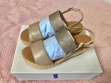 ing 천연 가죽 통굽 웨지 샌들 L 오크 콤비