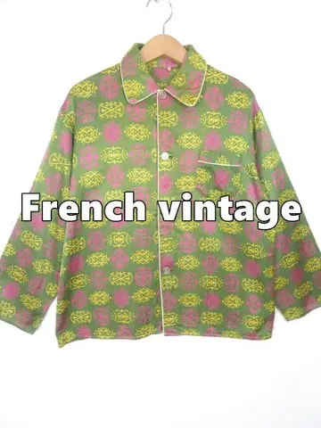 80년대 프랑스 빈티지 코튼 멜란지 파자마 셔츠 올 패턴 올드