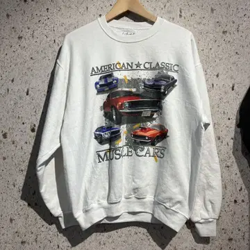AMERICAN CLASSIC 프린트 크루넥 맨투맨 화이트