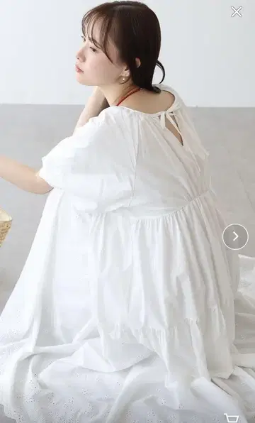 BLUEEAST 벌룬 소매 코튼 레이스 원피스 화이트