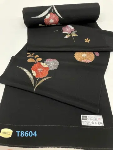 코몬 염색의 키타가와 금채 크레이프 원단 블랙 컬러 순수 실크 옷감