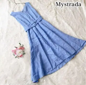 Mystrada 린넨 100% 원피스 롱 기장 스카이블루